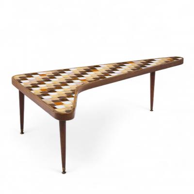  Hohenberg Original Richard Hohenberg Boomerang Kidney Form Walnut and Tile Top Coffee Table