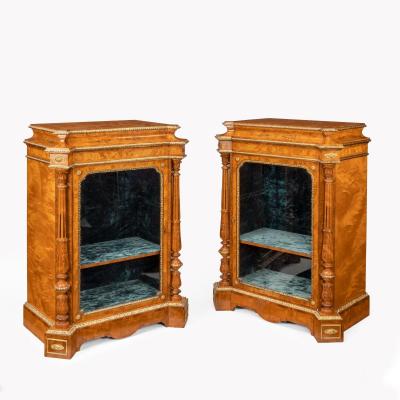 Holland Sons A pair of Victorian satinwood display cabinets attributed to Holland and Sons