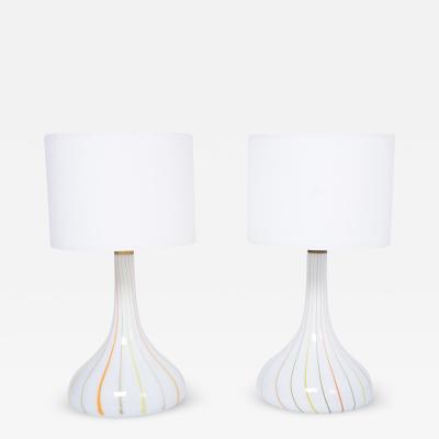  Holmegaard Pair of 1970s tall White Glass Table Lamps model Candy by Holmegaard