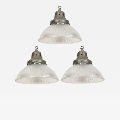  Holophane Set of 3 English Industrial Factory Pendants