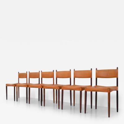  Holstebro M belfabrik Set of 6 Dining Chairs by Anders Jensen in Rosewood and Leather Denmark 1960s