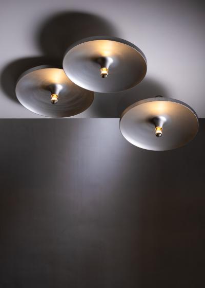  Honsel Leuchten Set of 3 Large Aluminum Ceiling Lamps used by Charlotte Perriand