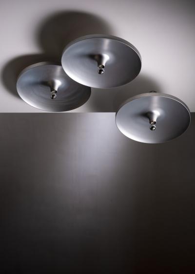  Honsel Leuchten Set of 3 Large Aluminum Ceiling Lamps used by Charlotte Perriand