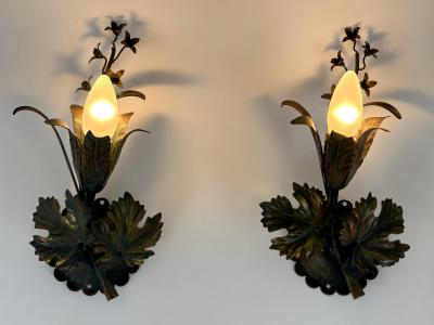  Honsel Leuchten Set of Two Elegant Vine Leaves Sconces by Honsel Leuchten Germany 1970s