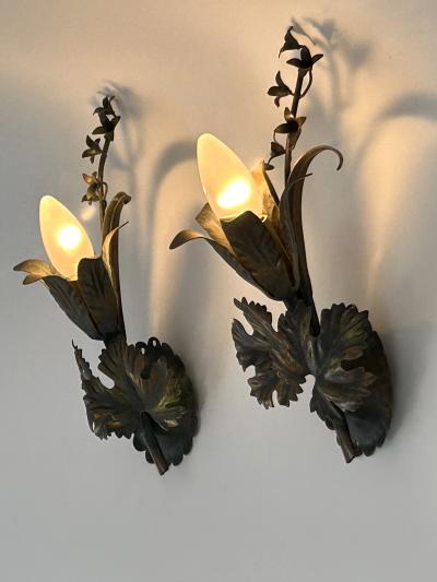  Honsel Leuchten Set of Two Elegant Vine Leaves Sconces by Honsel Leuchten Germany 1970s