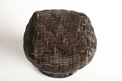  Hotoku Bronze Flower Vessel in the Form of a Hanging Bamboo Basket ca 1900