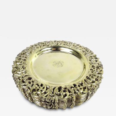  Howard Co Set of 10 Super Fancy American Gilt Sterling Silver Dessert Plates