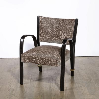  Hughes Steiner Mid Century Ebonized Walnut Brass Holly Hunt Velvet Chairs by Hughes Steiner