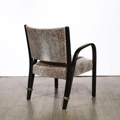  Hughes Steiner Mid Century Ebonized Walnut Brass Holly Hunt Velvet Chairs by Hughes Steiner