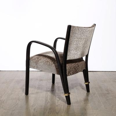  Hughes Steiner Mid Century Ebonized Walnut Brass Holly Hunt Velvet Chairs by Hughes Steiner