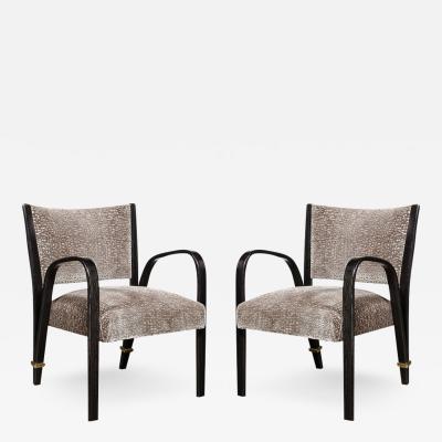  Hughes Steiner Mid Century Ebonized Walnut Brass Holly Hunt Velvet Chairs by Hughes Steiner