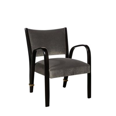  Hughes Steiner Mid Century Modern Ebonized Walnut Brass Spring Back Chairs by Hughes Steiner