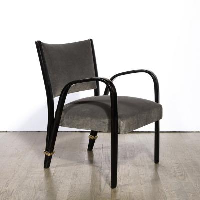  Hughes Steiner Mid Century Modern Ebonized Walnut Brass Spring Back Chairs by Hughes Steiner