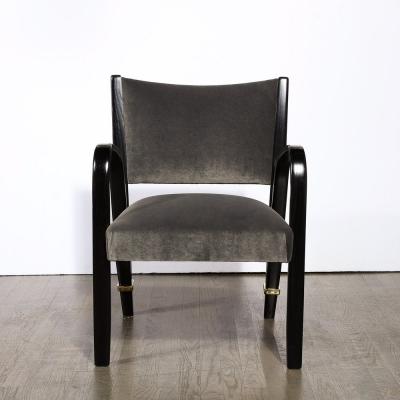  Hughes Steiner Mid Century Modern Ebonized Walnut Brass Spring Back Chairs by Hughes Steiner