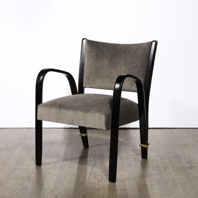  Hughes Steiner Mid Century Modern Ebonized Walnut Brass Spring Back Chairs by Hughes Steiner
