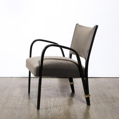 Hughes Steiner Mid Century Modern Ebonized Walnut Brass Spring Back Chairs by Hughes Steiner