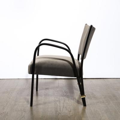  Hughes Steiner Mid Century Modern Ebonized Walnut Brass Spring Back Chairs by Hughes Steiner