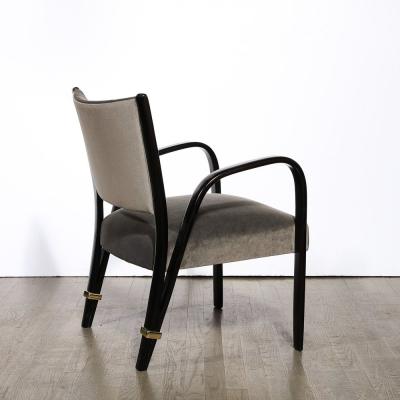  Hughes Steiner Mid Century Modern Ebonized Walnut Brass Spring Back Chairs by Hughes Steiner