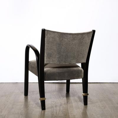  Hughes Steiner Mid Century Modern Ebonized Walnut Brass Spring Back Chairs by Hughes Steiner