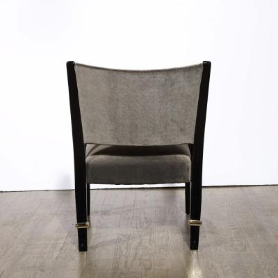  Hughes Steiner Mid Century Modern Ebonized Walnut Brass Spring Back Chairs by Hughes Steiner