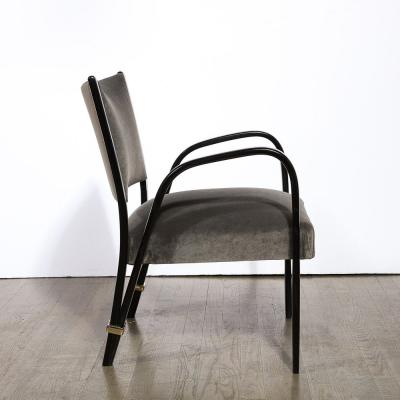  Hughes Steiner Mid Century Modern Ebonized Walnut Brass Spring Back Chairs by Hughes Steiner