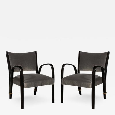 Hughes Steiner Mid Century Modern Ebonized Walnut Brass Spring Back Chairs by Hughes Steiner