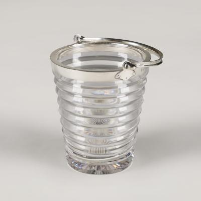  Hukin Heath Hukin Heath rimmed crystal ice bucket with silver hallmarked rim and handle