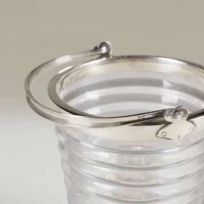  Hukin Heath Hukin Heath rimmed crystal ice bucket with silver hallmarked rim and handle
