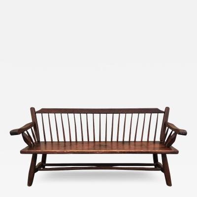  Hunt Country Furniture Vintage Hunt Country Furniture Carved Mixed Woods Bench Spindled Back Cedar