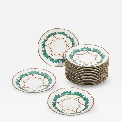  Hutschenreuther Set of 16 Turquoise 24K Gilt Border Porcelain Dinner Plates by Hutschenreuther