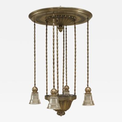  I Comfort American Art Deco Silver Plate Bronze Chandelier