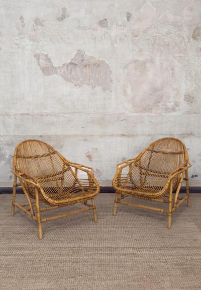  IKEA Pair of Bamboo Lounge Armchairs by Ikea Second Half of the 20Th Century