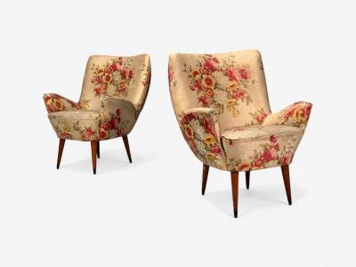  ISA Bergamo I S A Italy ISA Bergamo Fabric Wood Brass Organic Lounge Chairs Italy 1950s