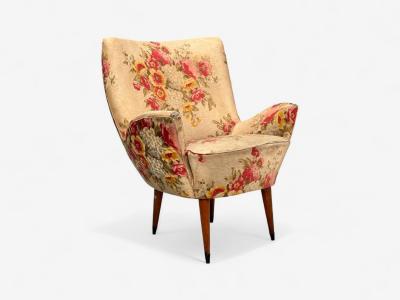  ISA Bergamo I S A Italy ISA Bergamo Fabric Wood Brass Organic Lounge Chairs Italy 1950s