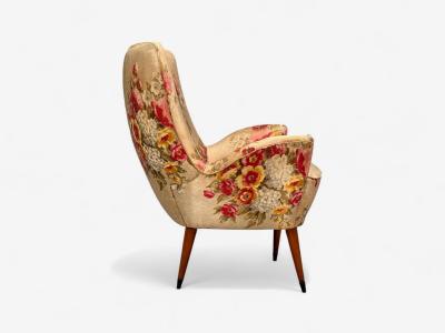  ISA Bergamo I S A Italy ISA Bergamo Fabric Wood Brass Organic Lounge Chairs Italy 1950s