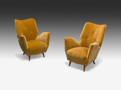  ISA Bergamo I S A Italy ISA Bergamo Italian Mid Century Bronze Camel Mohair Lounge Chairs 1950s