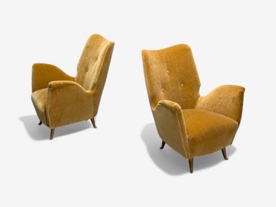  ISA Bergamo I S A Italy ISA Bergamo Italian Mid Century Bronze Camel Mohair Lounge Chairs 1950s