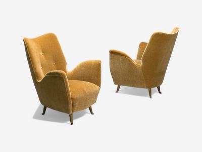  ISA Bergamo I S A Italy ISA Bergamo Italian Mid Century Bronze Camel Mohair Lounge Chairs 1950s