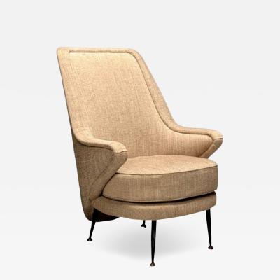  ISA Bergamo I S A Italy ISA Bergamo Italian Mid Century Modern Armchair Beige Linen Brass 1950s