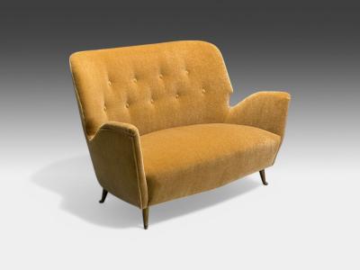 ISA Bergamo I S A Italy ISA Bergamo Italian Mid Century Modern Bronze Camel Mohair Settee 1950s