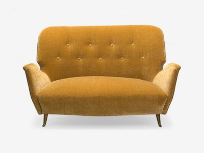  ISA Bergamo I S A Italy ISA Bergamo Italian Mid Century Modern Bronze Camel Mohair Settee 1950s