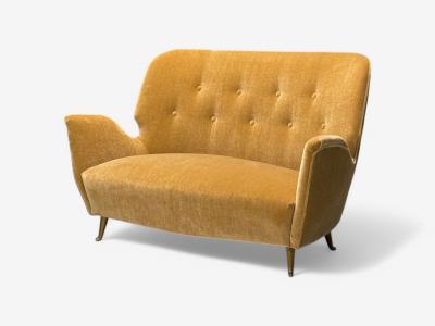  ISA Bergamo I S A Italy ISA Bergamo Italian Mid Century Modern Bronze Camel Mohair Settee 1950s