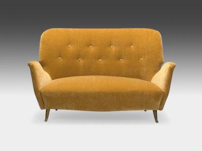  ISA Bergamo I S A Italy ISA Bergamo Italian Mid Century Modern Bronze Camel Mohair Settee 1950s