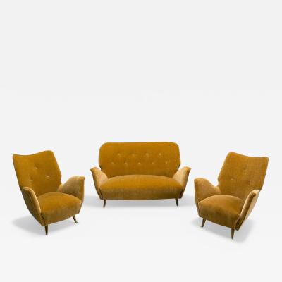  ISA Bergamo I S A Italy ISA Bergamo Italian Mid Century Modern Bronze Camel Mohair Sofa Set 1950s