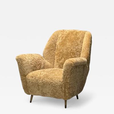  ISA Bergamo I S A Italy ISA Bergamo Italian Mid Century Modern Lounge Chair Brass Shearling 1950s