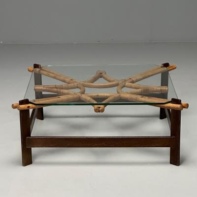  ISA Bergamo I S A Italy ISA Italian Mid Century Modern Square Coffee Table Wood Bamboo Cane 1980s