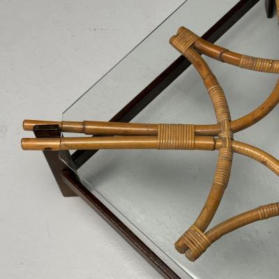  ISA Bergamo I S A Italy ISA Italian Mid Century Modern Square Coffee Table Wood Bamboo Cane 1980s
