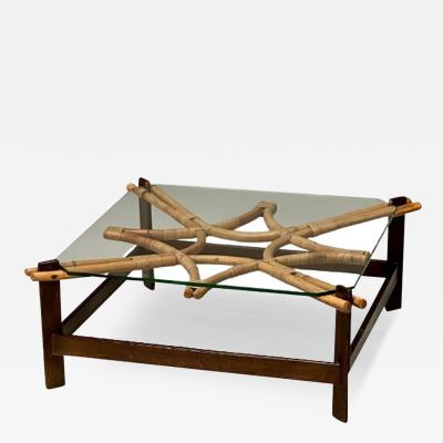  ISA Bergamo I S A Italy ISA Italian Mid Century Modern Square Coffee Table Wood Bamboo Cane 1980s