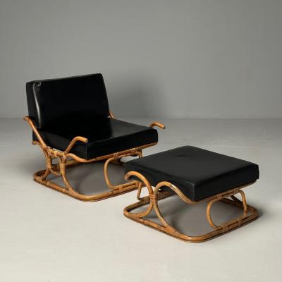  ISA Bergamo I S A Italy ISA Ponte San Pietro Italian Mid Century Modern Armchair Ottoman Rattan