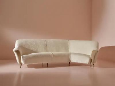  ISA Bergamo I S A Italy Ico Parisi Curved fabric sofa with brass legs by Isa Bergamo Italy 1950s